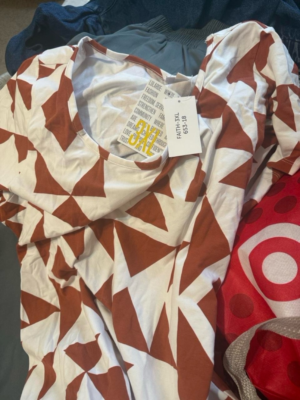 LuLaRoe Short Sleeve Geometric Top - White & Rust